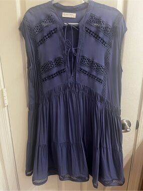 Lucky Brand Navy Blue Tiered Mini Dress with Lace Insets